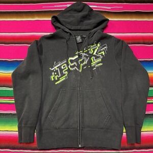 VTG Fox Racing Hoodie Men‎ S Full Zip Up Sweater Skater Surf Y2K 00s Mall Goth